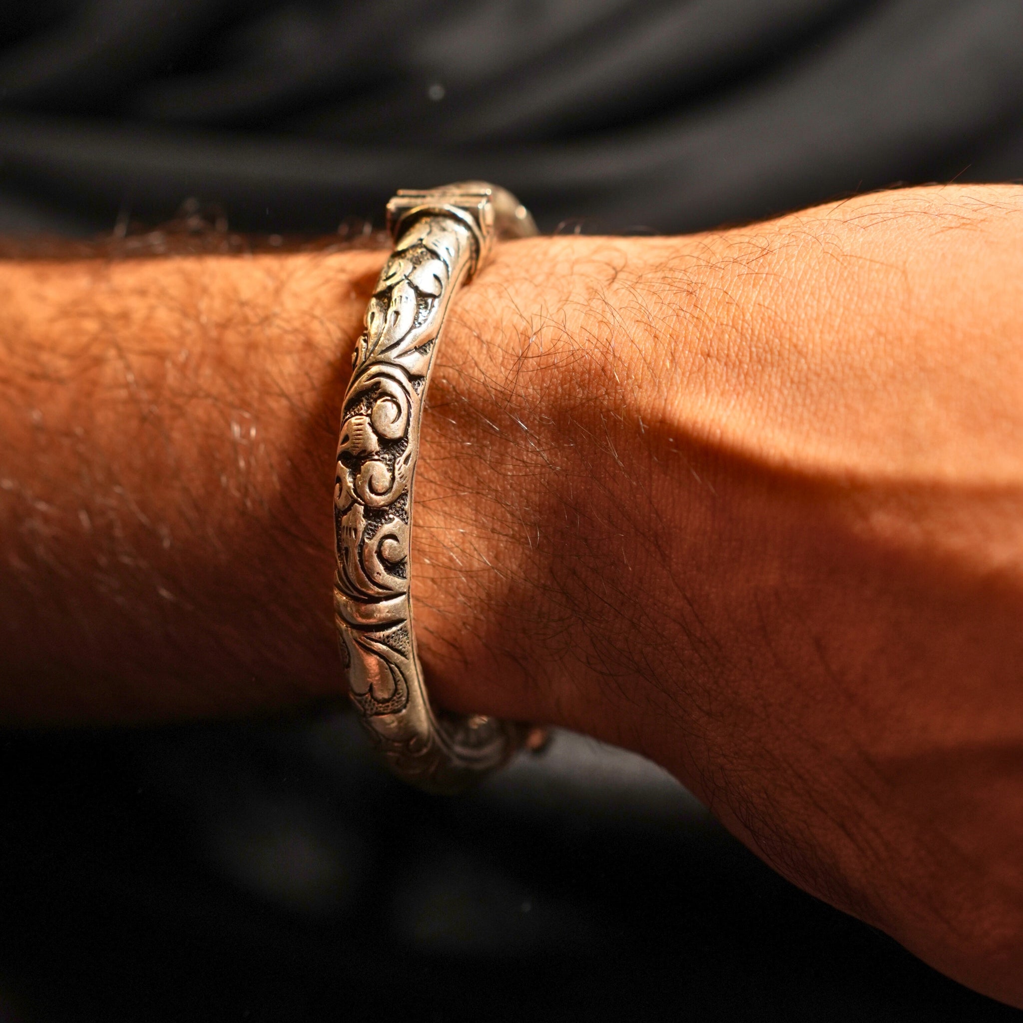 925 Sterling Silver Handcrafted Floral Kada for Men