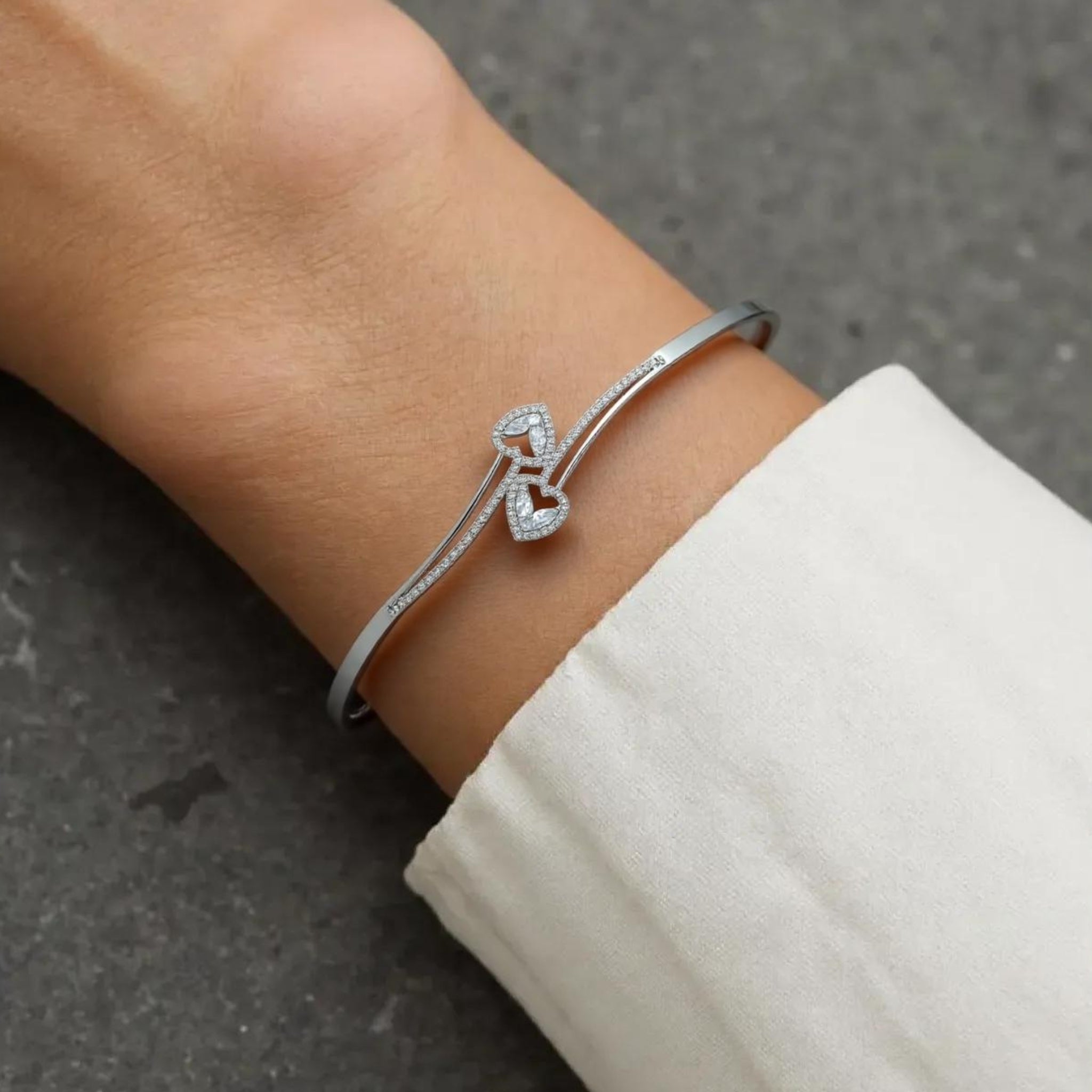 Sparkling Double Heart Bangle Bracelet For Her