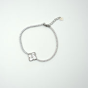925 silver floral CZ bracelet with sparkling chain and flower charm
