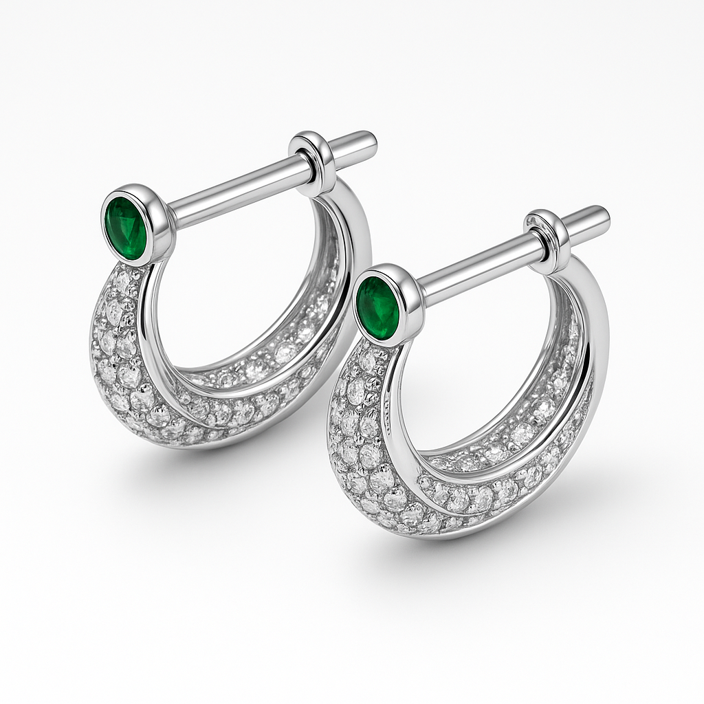 Silver Diamond-Cut Hoop Earrings with Stone Studs For Him