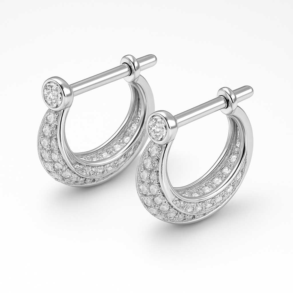 Silver Diamond-Cut Hoop Earrings with Stone Studs For Him