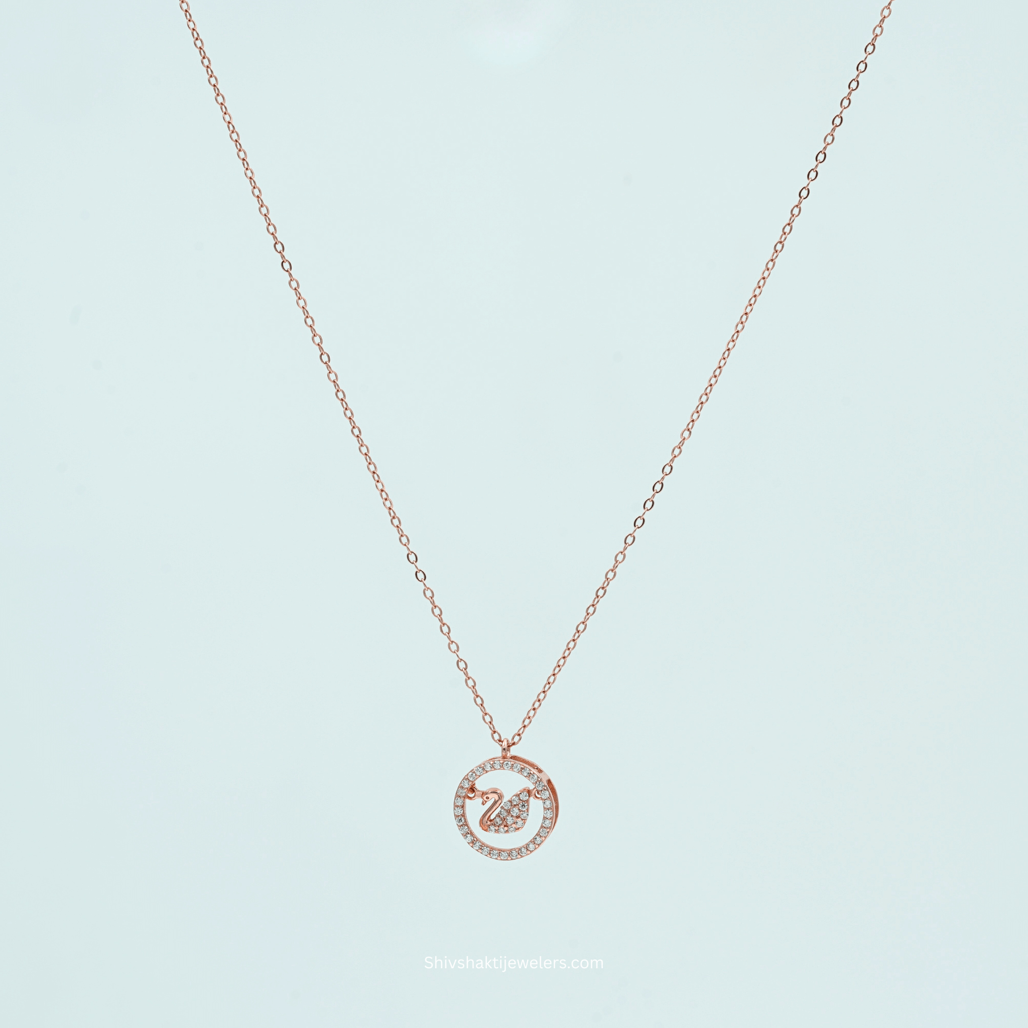 925 Silver Rose Gold Swan Pendant Necklace – Elegant Circular Design with CZ Stones
