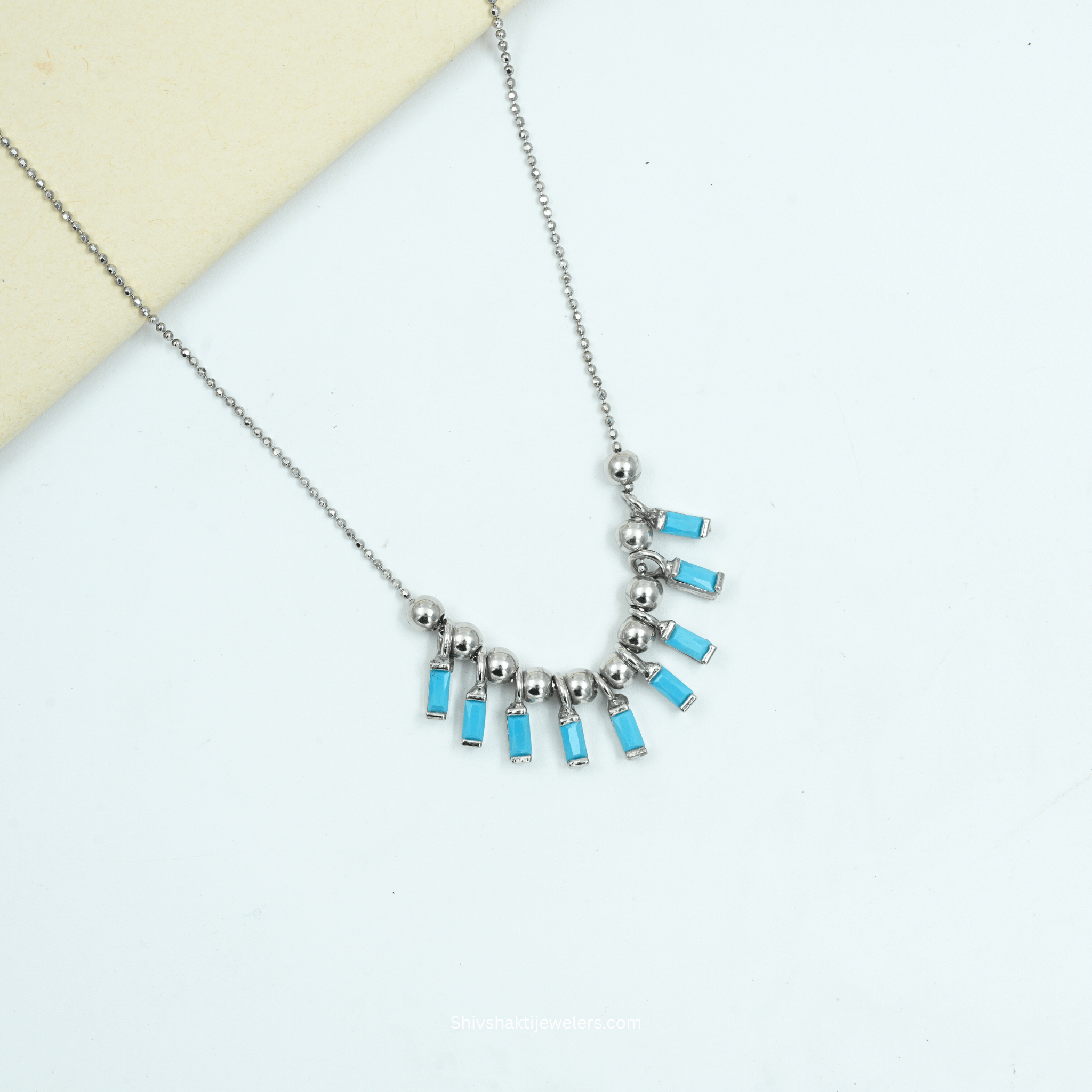 925 Sterling Silver Turquoise Bar Drop Necklace – Minimalist Boho Style