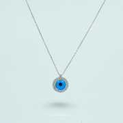 925 Silver Evil Eye Pendant Necklace with CZ Stone Halo – Protection & Style
