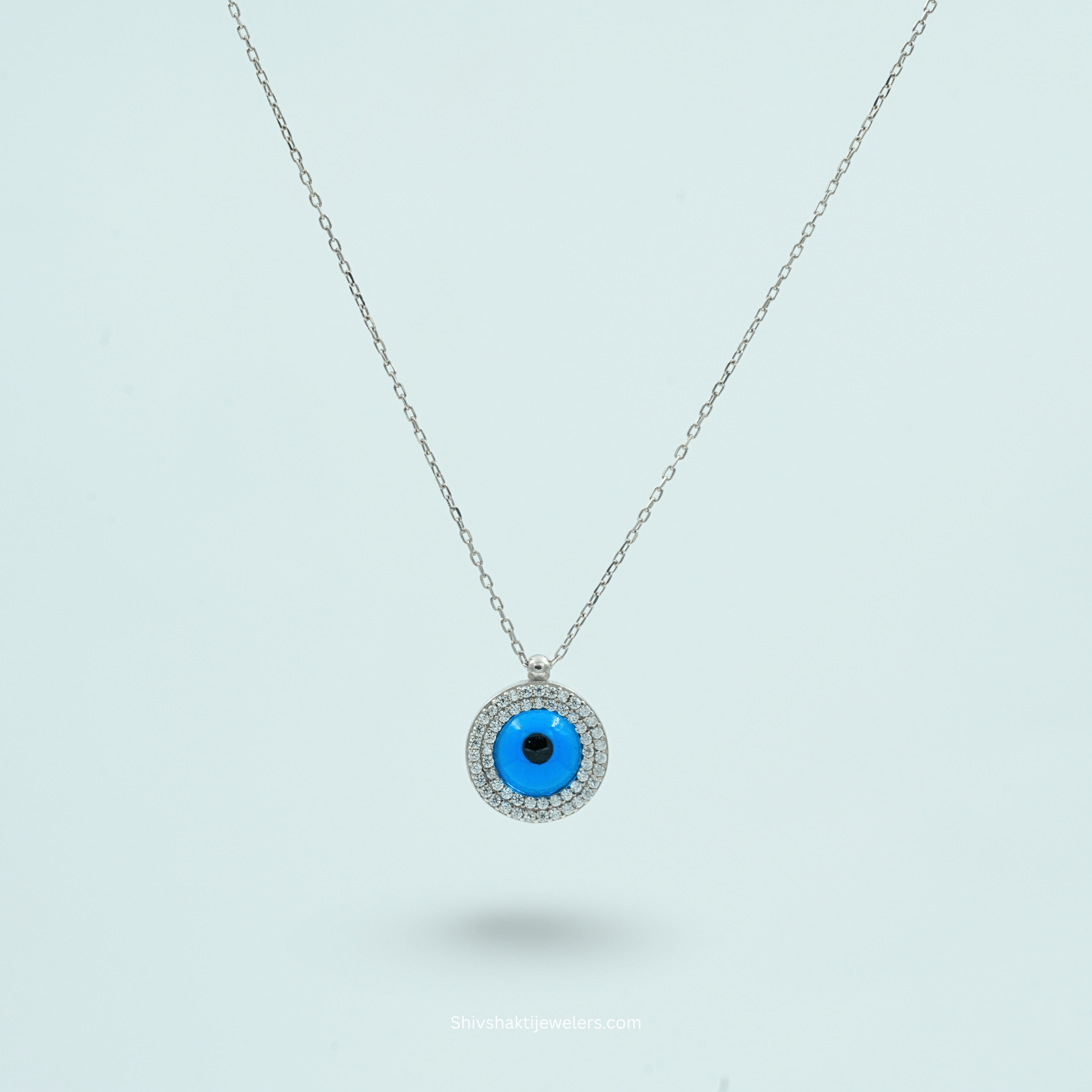 925 Silver Evil Eye Pendant Necklace with CZ Stone Halo – Protection & Style
