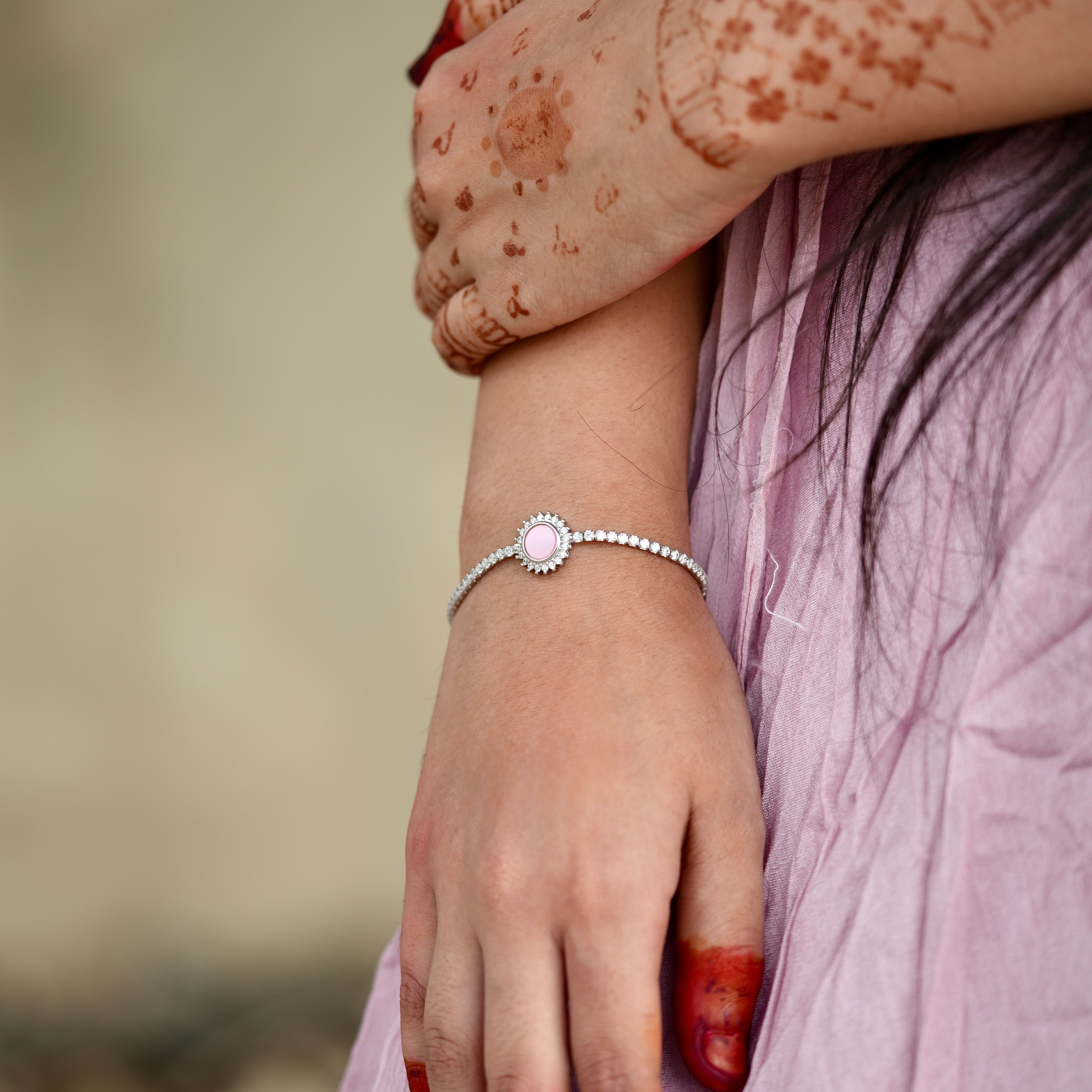 Trendy Pink Stone Silver Bracelet – 925 Sterling Jewellery India