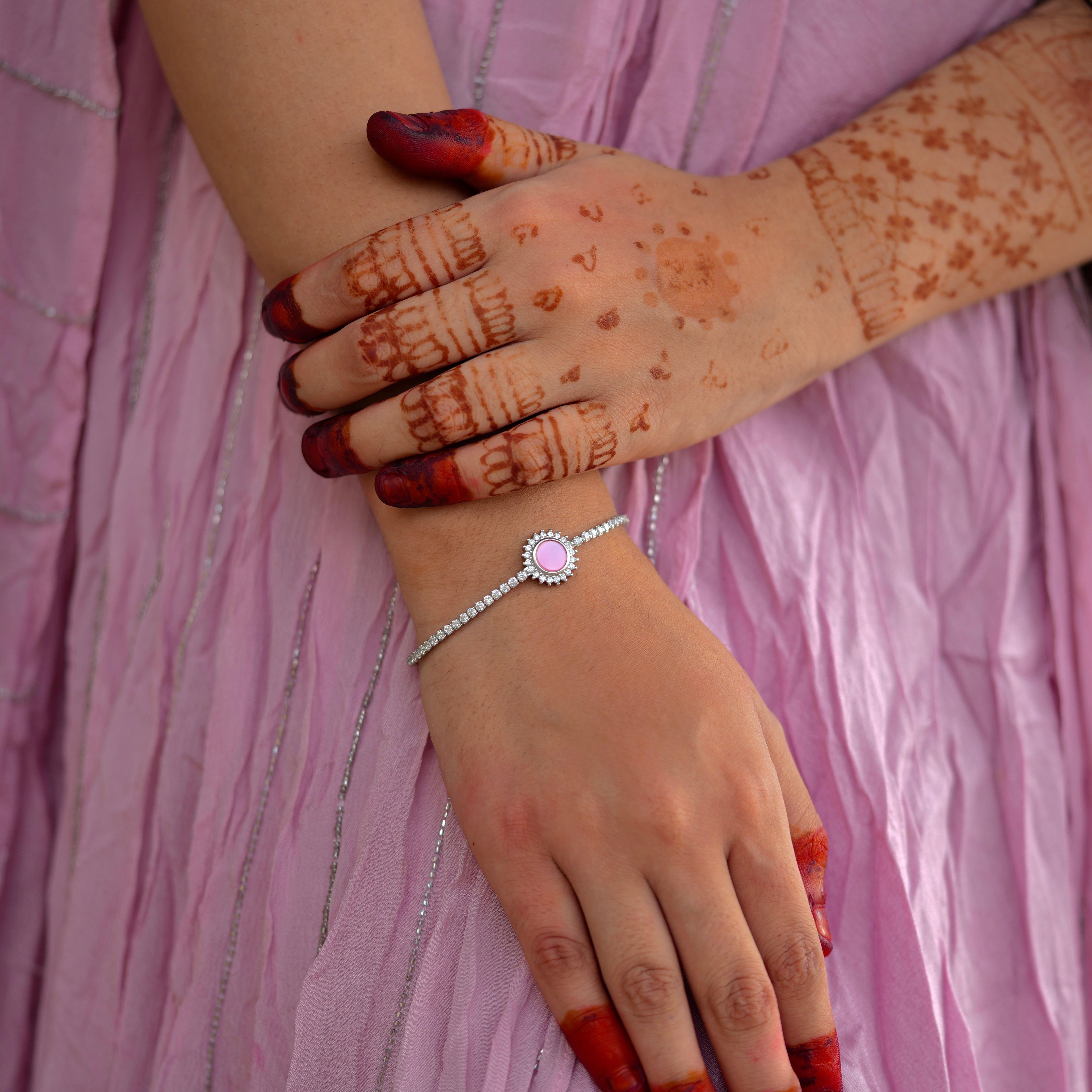 Trendy Pink Stone Silver Bracelet – 925 Sterling Jewellery India