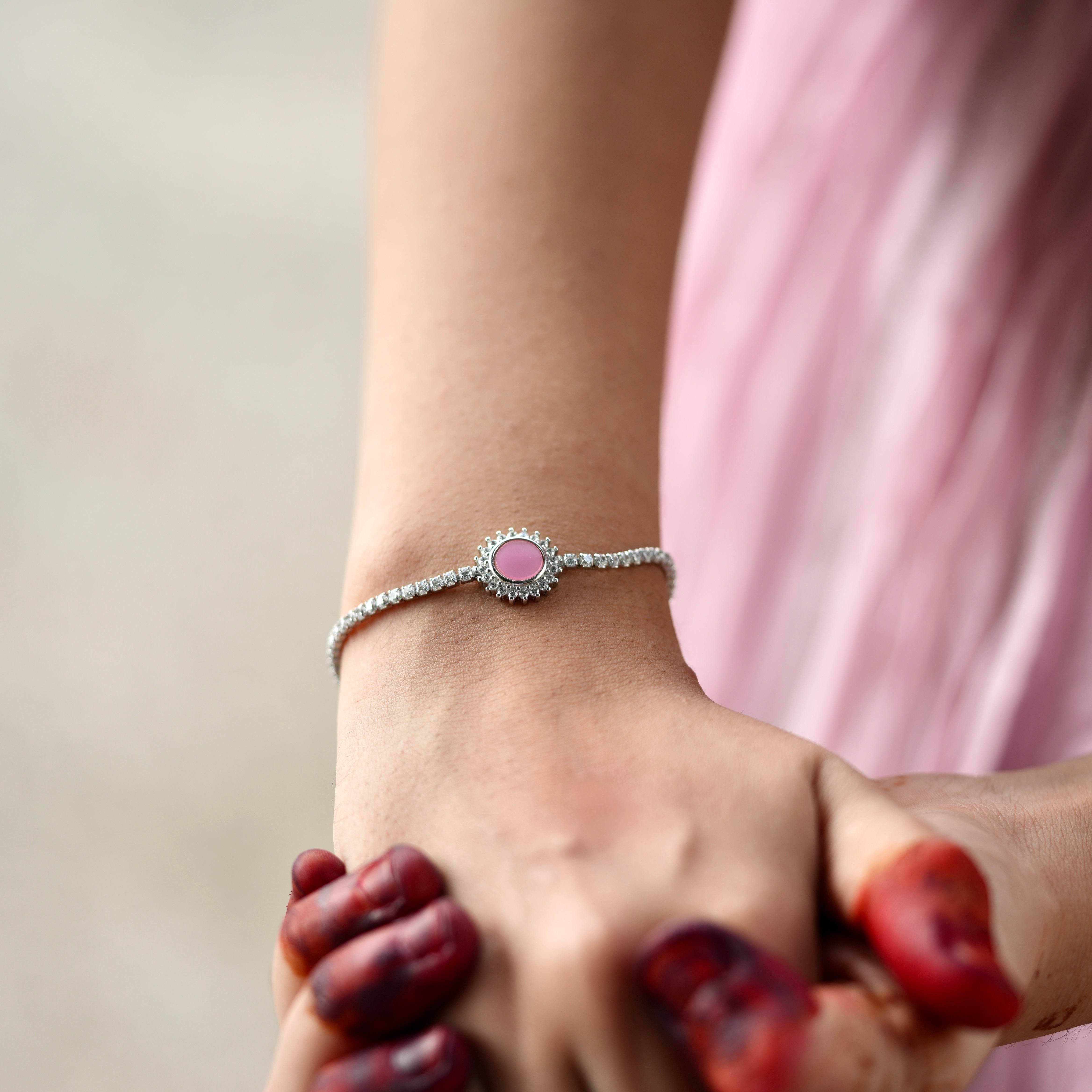 Trendy Pink Stone Silver Bracelet – 925 Sterling Jewellery India