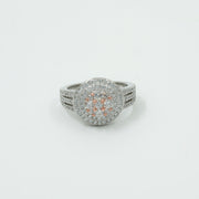 925 Sterling Silver Round Cluster Halo Ring with Rose Gold Prong Detailing