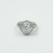 925 Silver Cushion Cut Halo Engagement Ring with Round Brilliant Stone