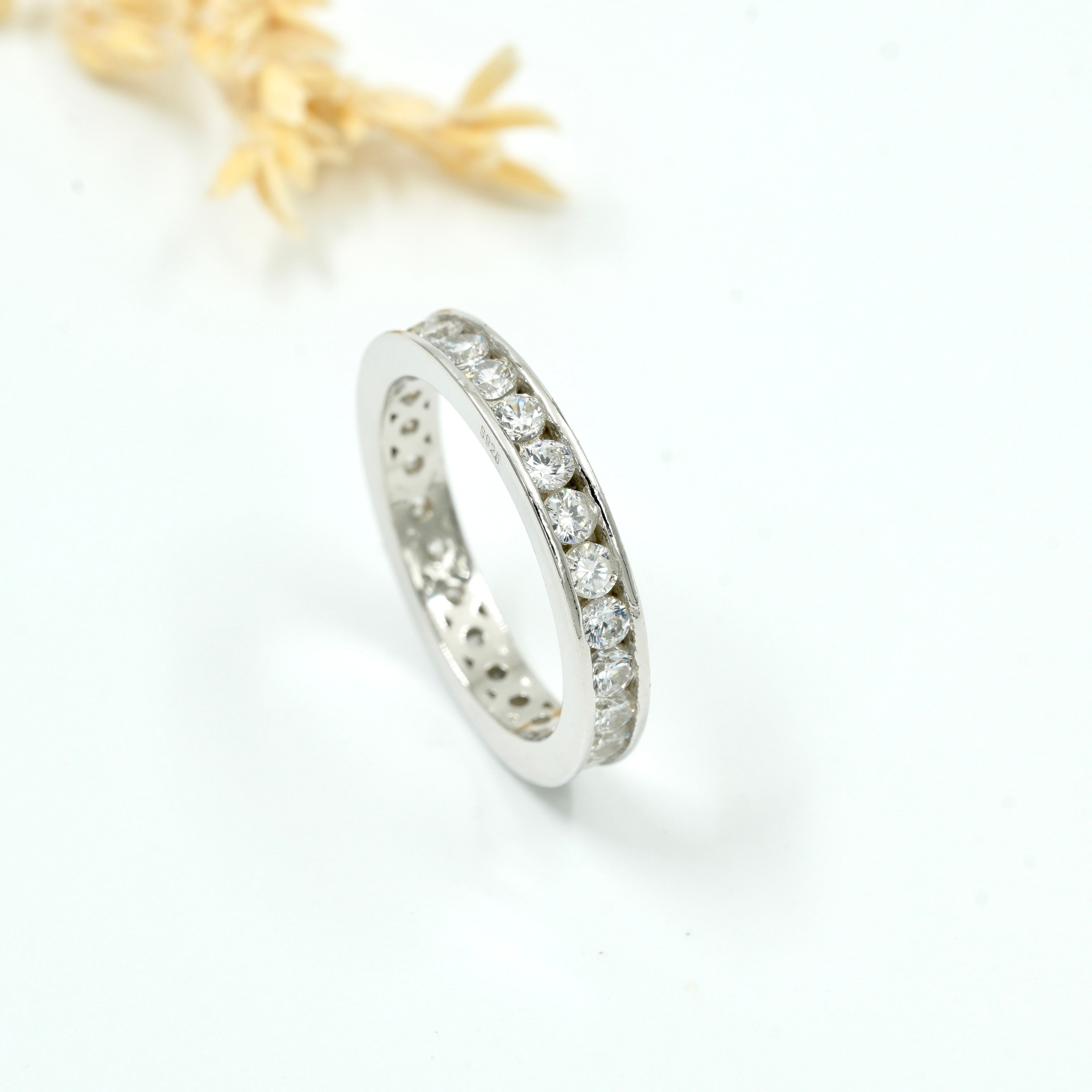 925 Silver Eternity Band Ring with Channel Set Zircon Stones