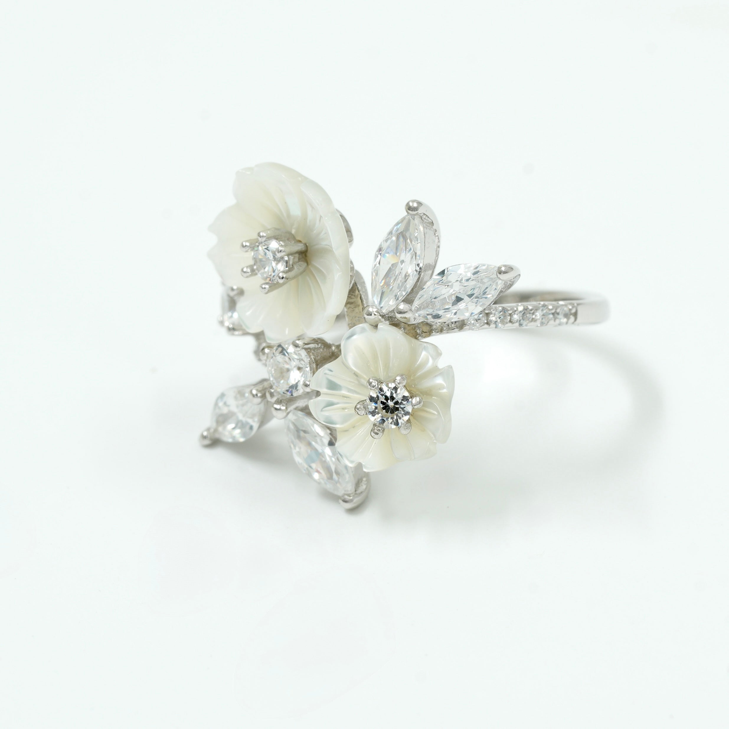 925 Silver White Floral Diamond Ring – Elegant Designer Women’s Jewellery