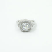 925 Silver Cushion Cut Halo Ring with Sparkling Accents