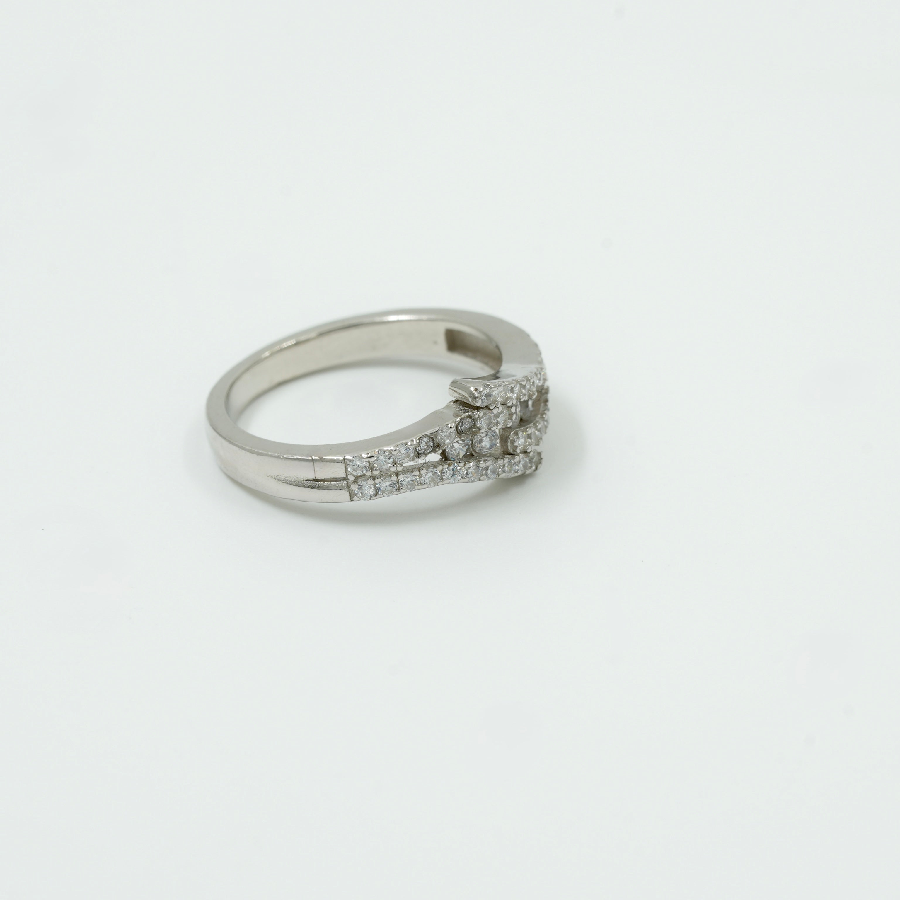 925 Sterling Silver Diamond Cut Dual Band Ring – Elegant Crossover Design