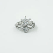 925 Silver Floral Double Layer CZ Diamond Ring