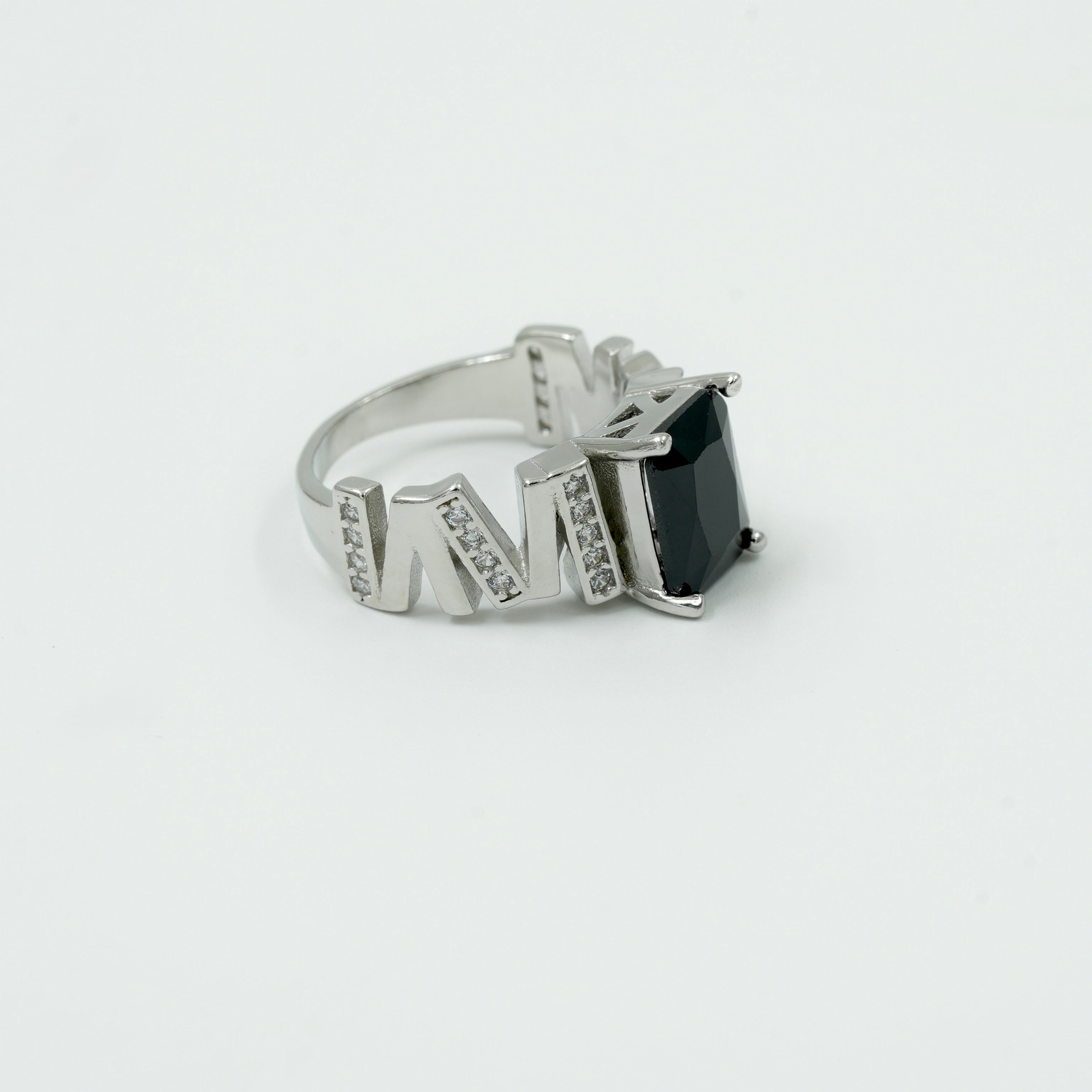 925 Silver Black Onyx Stone Ring with Unique Geometric Design