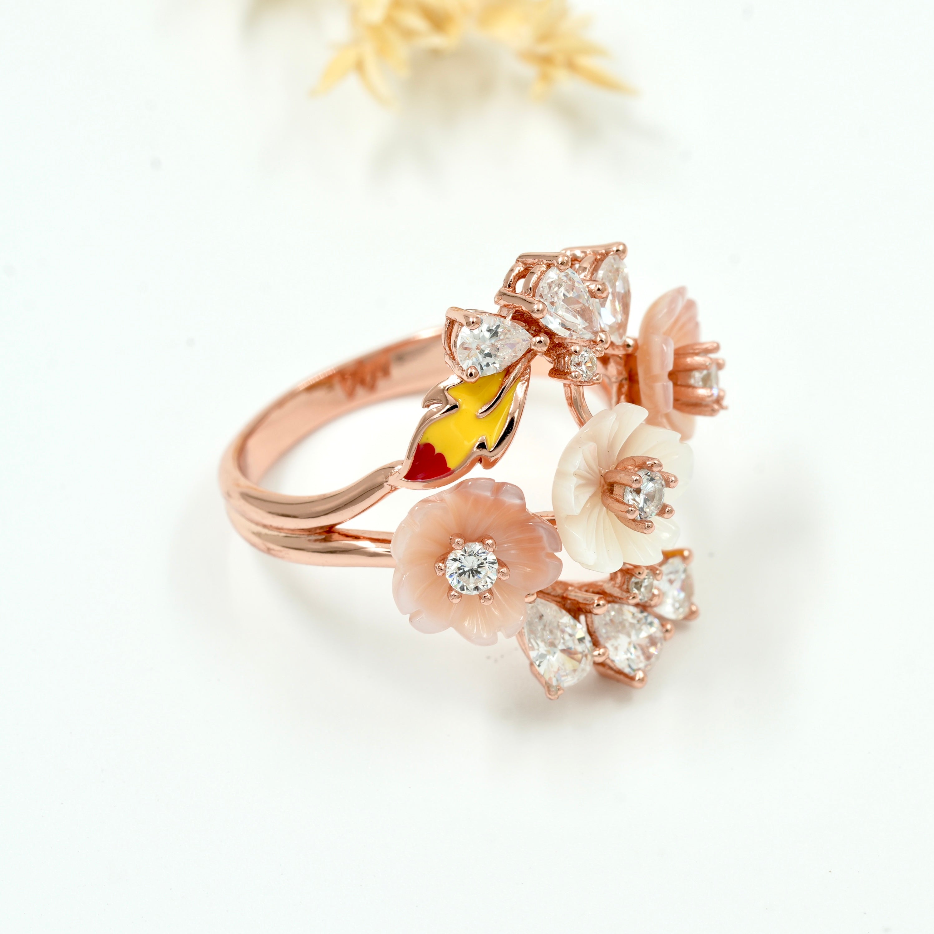 925 Sterling Silver Rose Gold Floral Statement Ring – CZ Stone Designer Flower Ring