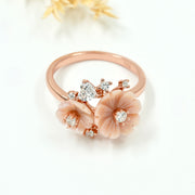 925 Silver Rose Gold Floral Pearl & Stone Designer Ring – Unique Nature Inspired Statement