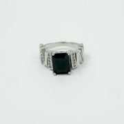 925 Silver Black Onyx Stone Ring with Unique Geometric Design