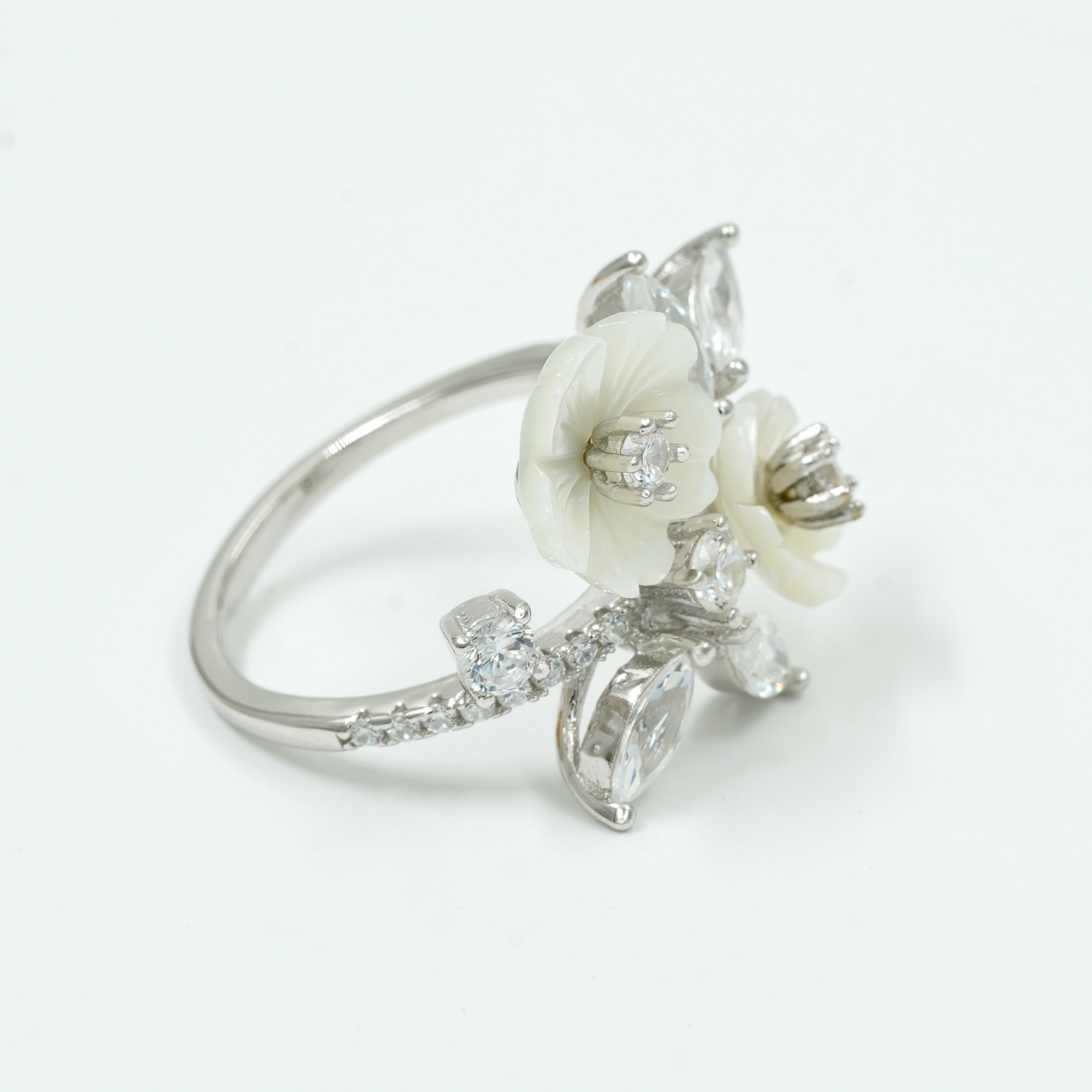 925 Silver White Floral Diamond Ring – Elegant Designer Women’s Jewellery