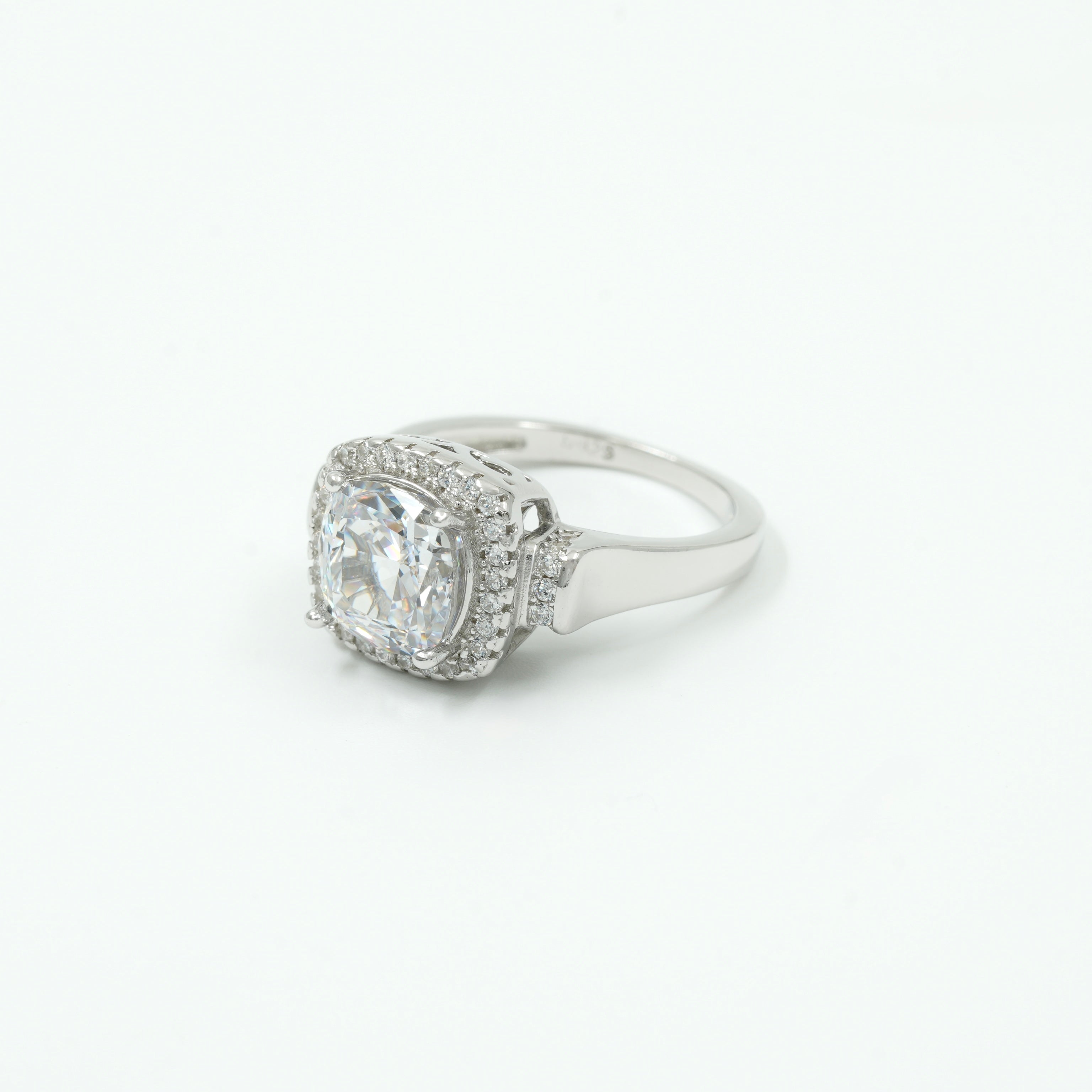 925 Silver Cushion Cut Halo Ring with Sparkling Accents