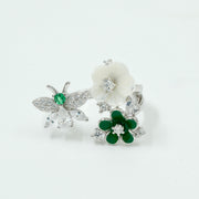 925 Silver Butterfly & Flower Adjustable Ring – Green & White Stone Design