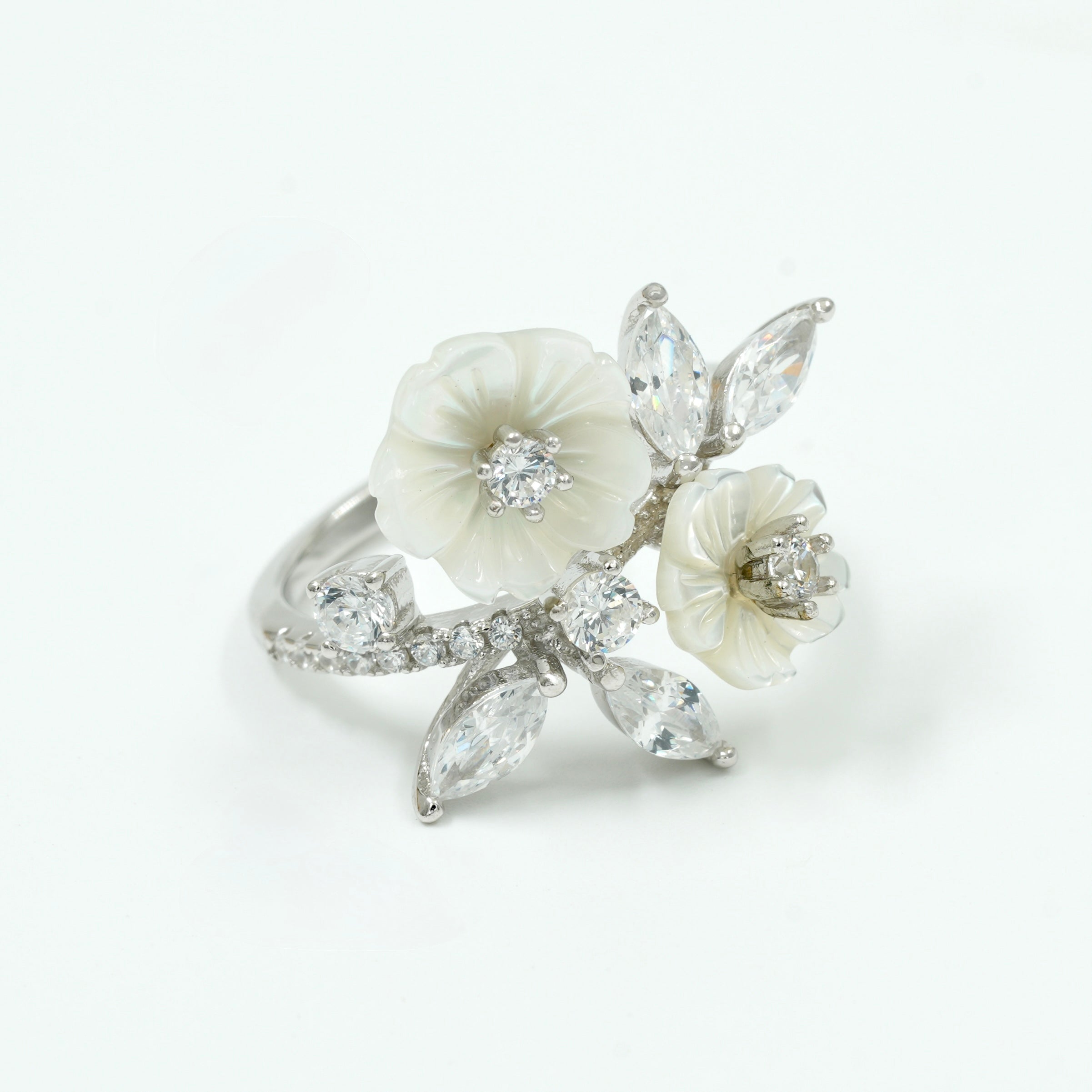 925 Silver White Floral Diamond Ring – Elegant Designer Women’s Jewellery