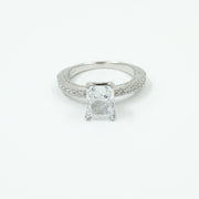 925 Silver Cushion-Cut Solitaire Engagement Ring with Diamond Accents