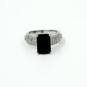 925 Sterling Silver Black Onyx Rectangle Ring with CZ Detailing – Statement Jewellery for Men & Women