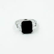 Black Heart Stone 925 Silver Ring with CZ Accents – Elegant Sterling Silver Jewellery