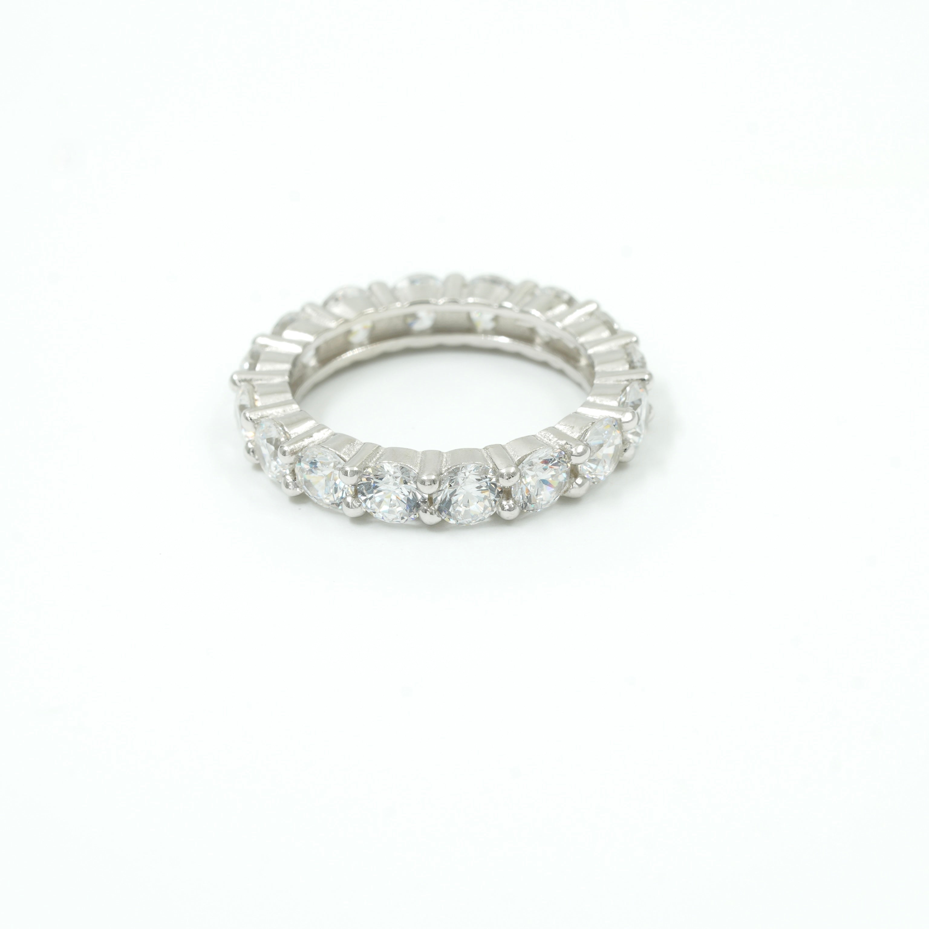 925 Sterling Silver Round Cut Eternity Band Ring – Full CZ Stone Setting for Women