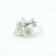925 Silver Floral Blossom Ring with CZ Stones & Mother of Pearl Flowers
