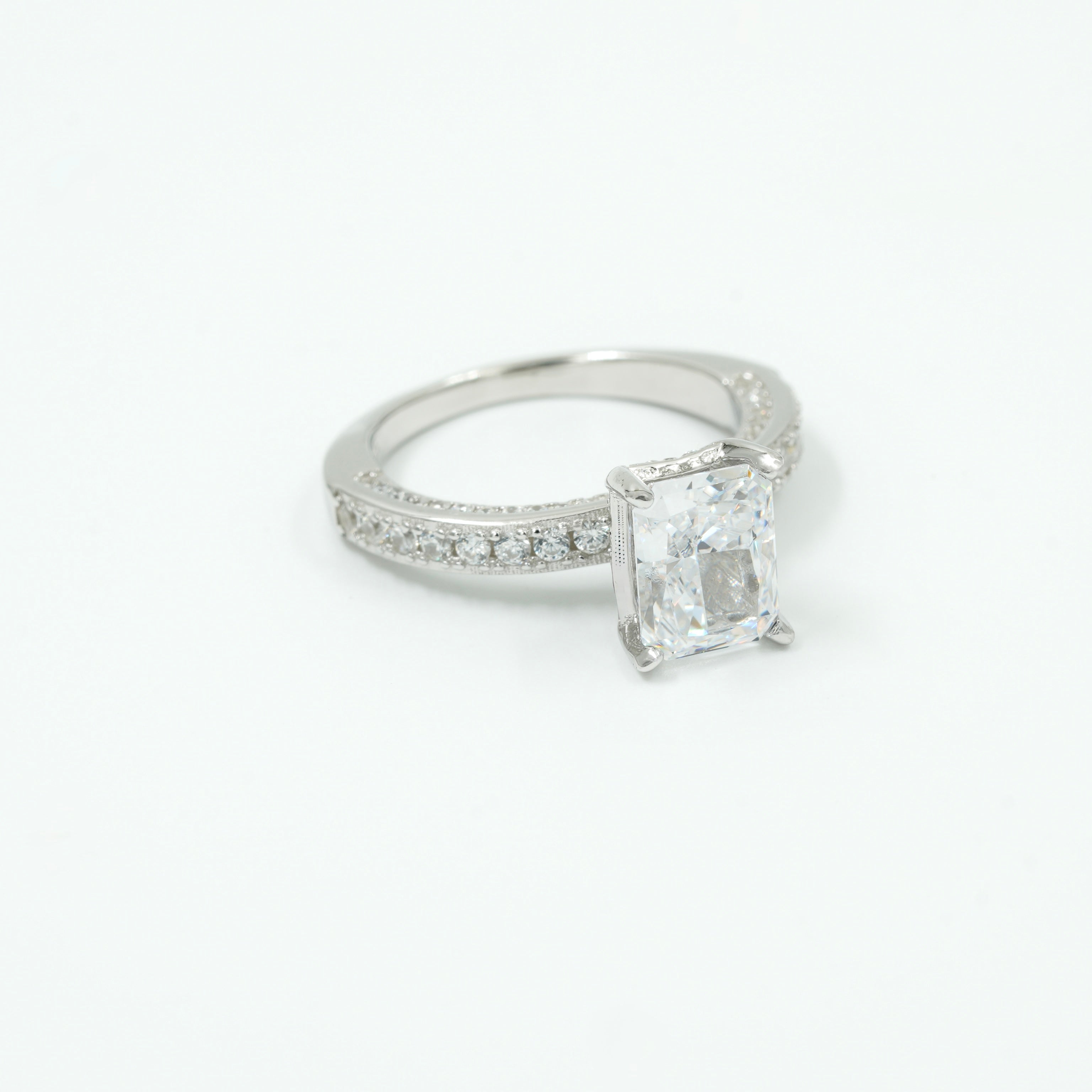 925 Silver Cushion-Cut Solitaire Engagement Ring with Diamond Accents