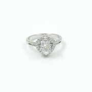 925 Sterling Silver Heart Shape Solitaire Ring with CZ Halo