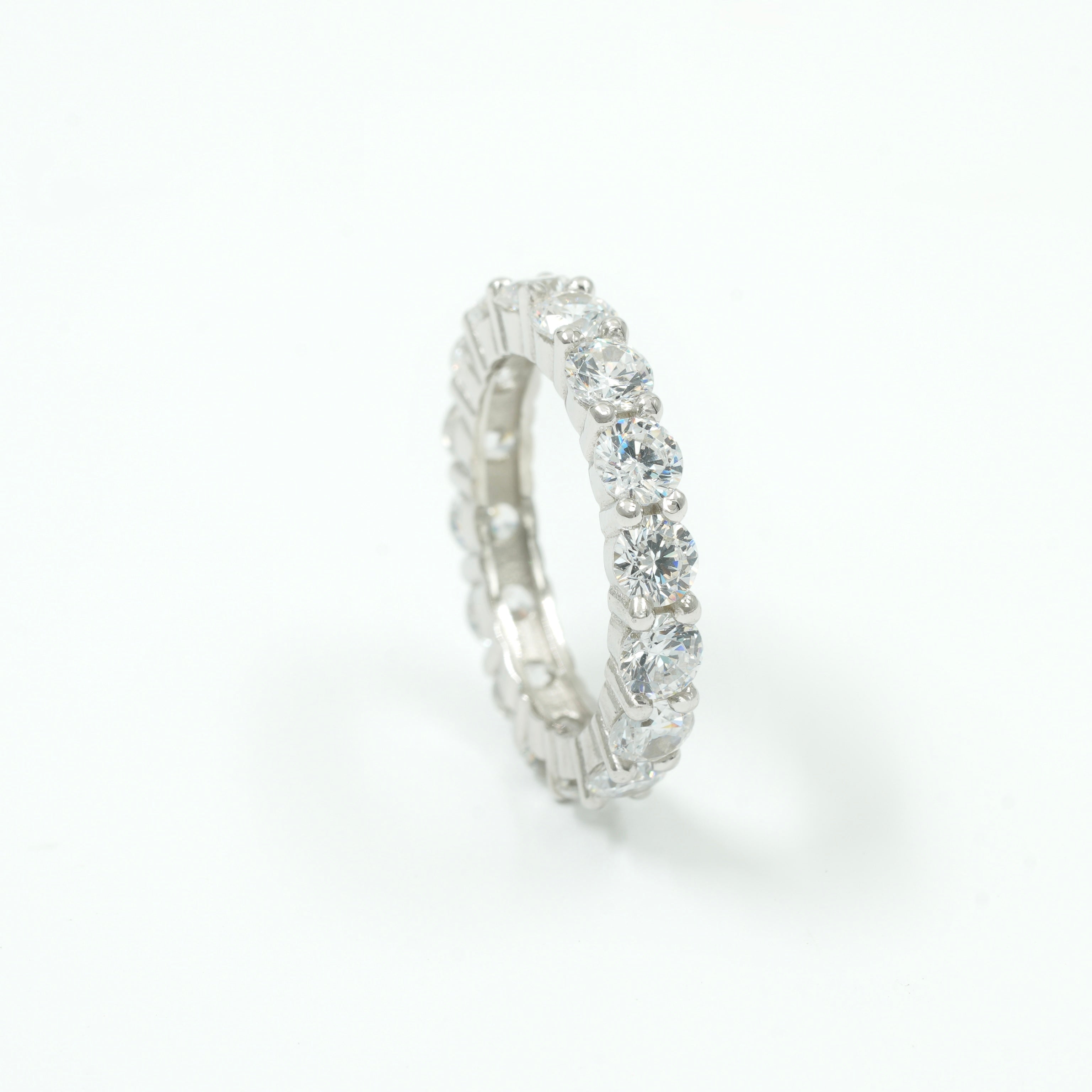 925 Sterling Silver Round Cut Eternity Band Ring – Full CZ Stone Setting for Women