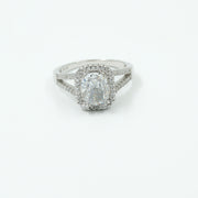 925 Sterling Silver Cushion-Cut Halo Ring with Split Shank – Elegant Women’s Statement Ring
