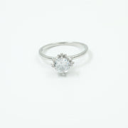 925 Sterling Silver Minimal Round Solitaire Ring – Elegant Floral Prong Design