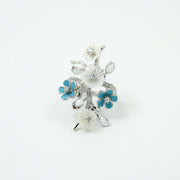 925 Sterling Silver Blue & White Floral Statement Ring