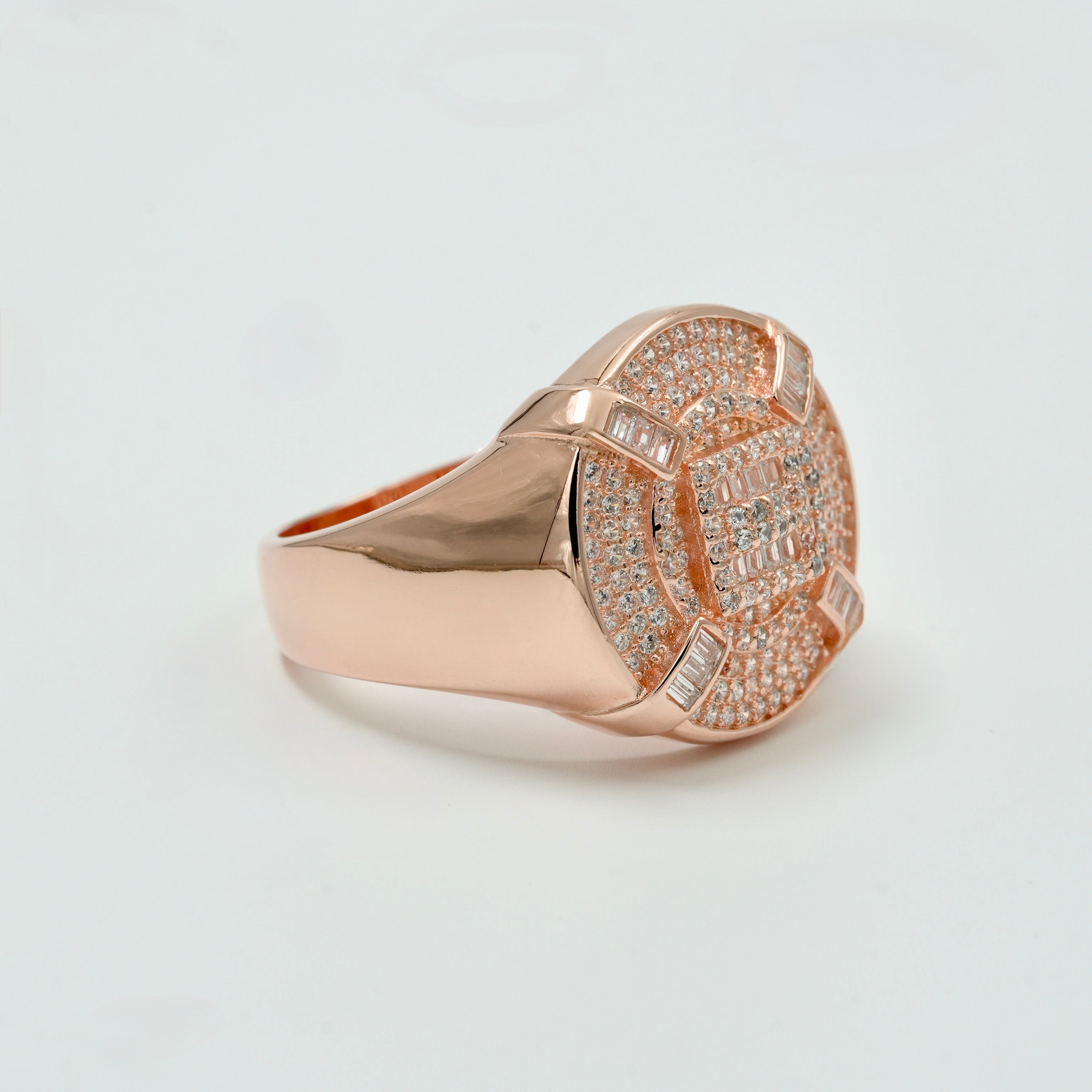 925 Silver Rose Gold Men’s Statement Ring with Diamond CZ Stones