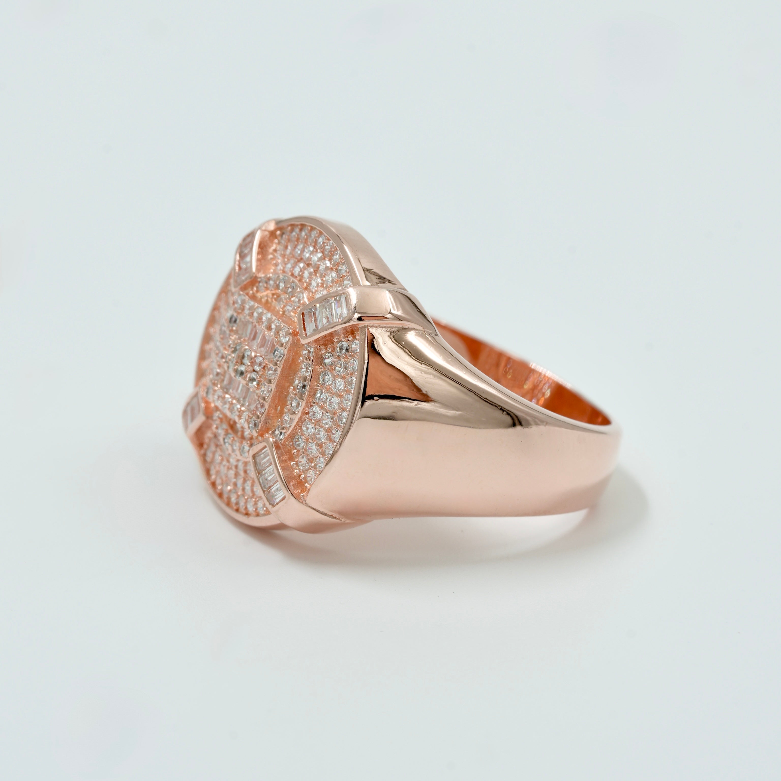 925 Silver Rose Gold Men’s Statement Ring with Diamond CZ Stones