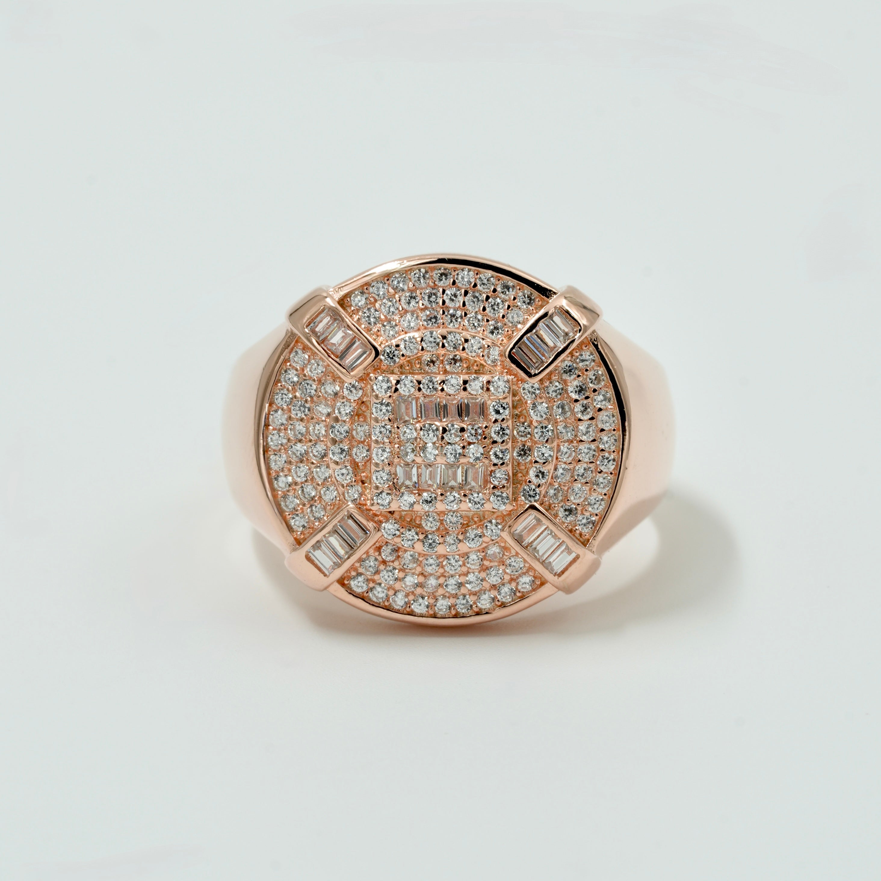 925 Silver Rose Gold Men’s Statement Ring with Diamond CZ Stones