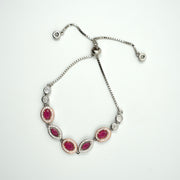 Ruby oval and navette stone slider bracelet with CZ accents in silver finish
