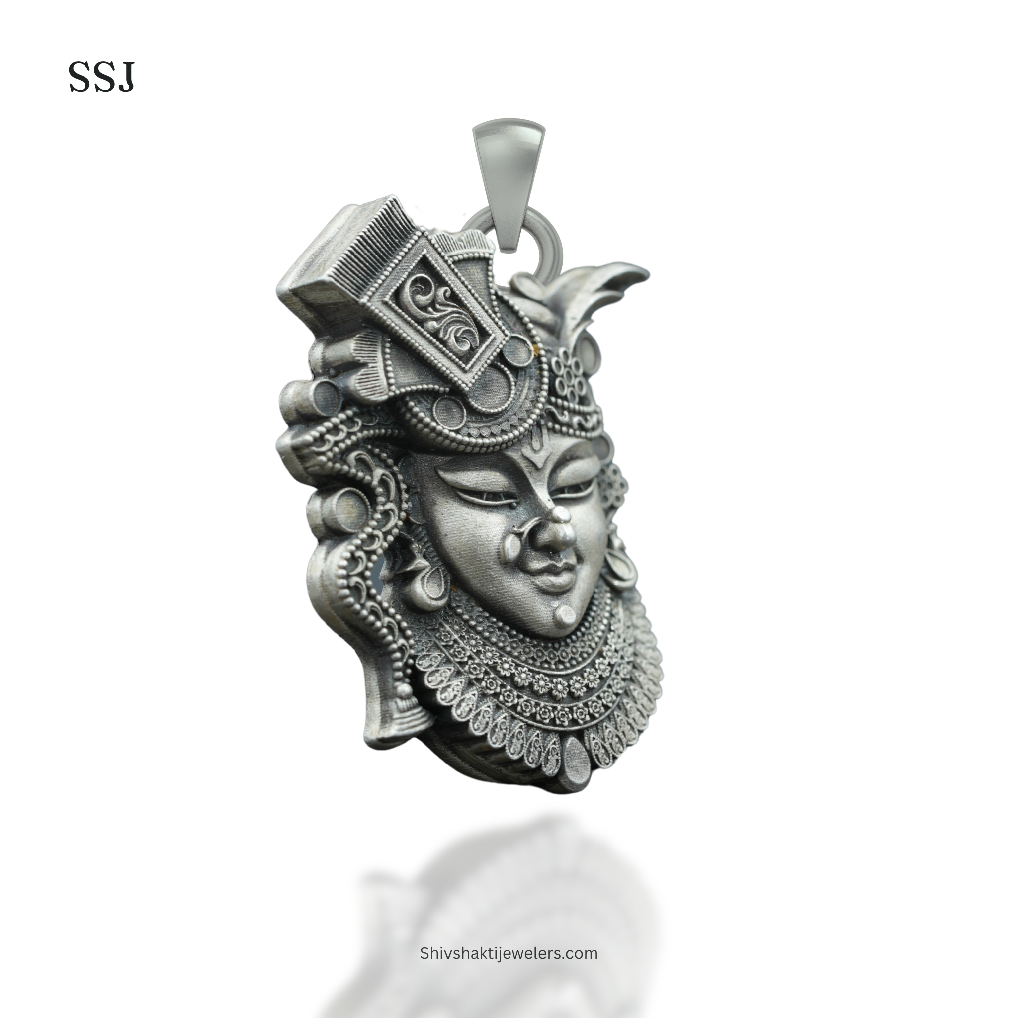 Shreenathji Pendant in Antique Oxidised 925 Silver – Devotional God Jewellery