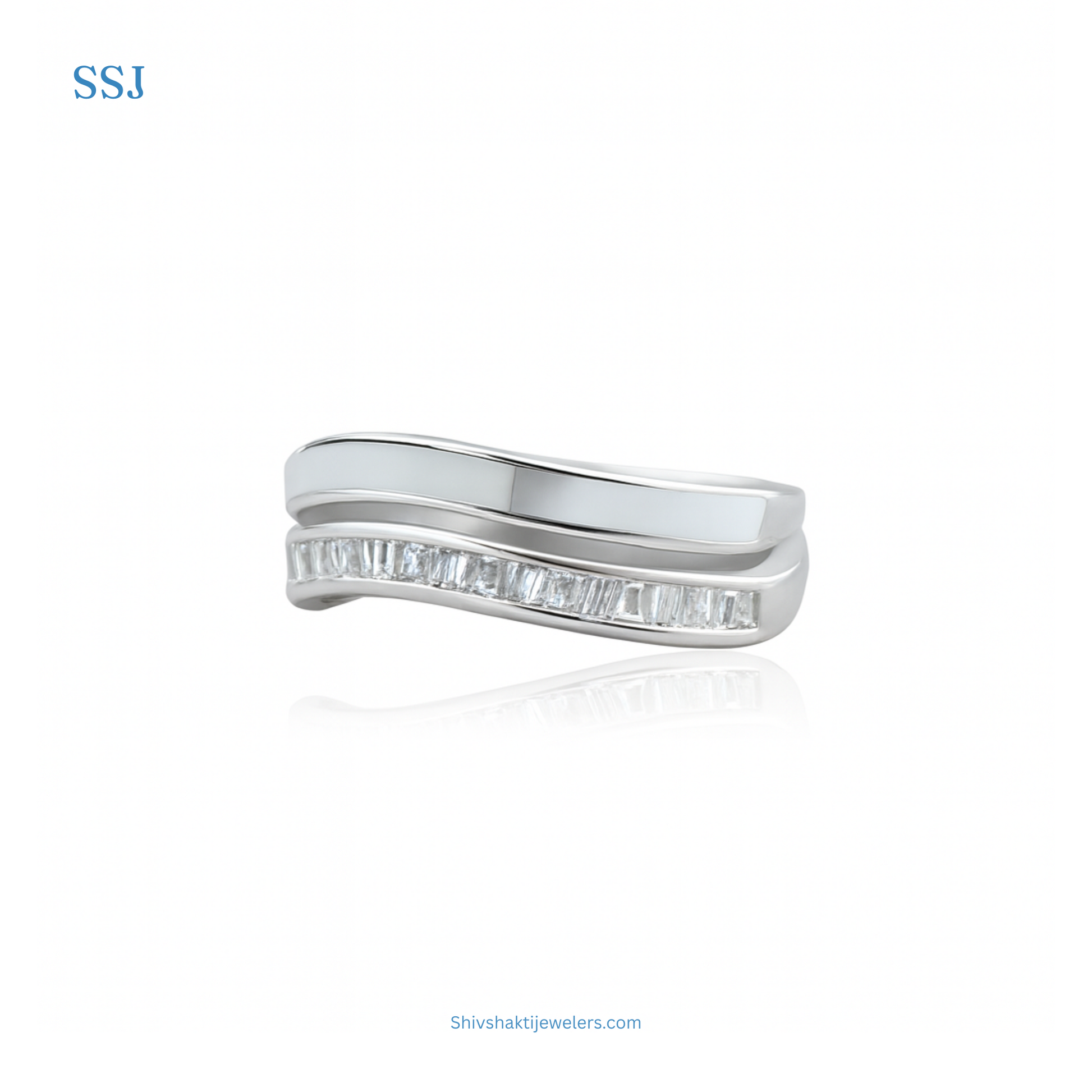 925 Silver Wavy Baguette CZ Ring – Elegant Minimalist Design by Shiv Shakti Jewellers