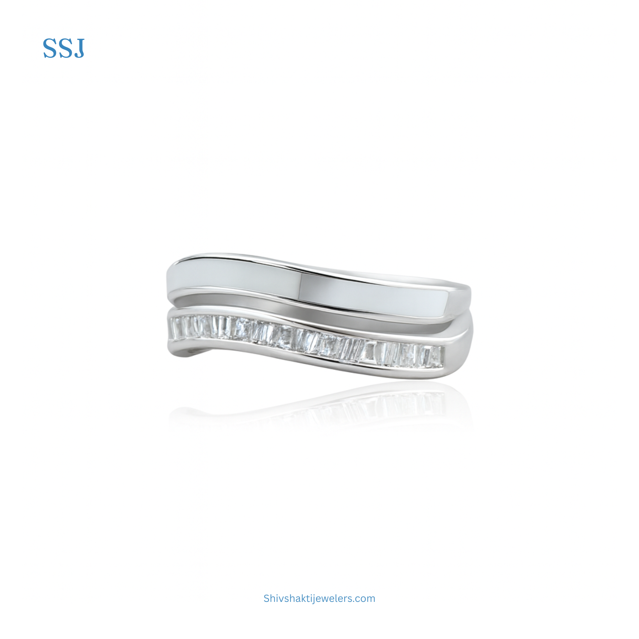 925 Silver Wavy Baguette CZ Ring – Elegant Minimalist Design by Shiv Shakti Jewellers