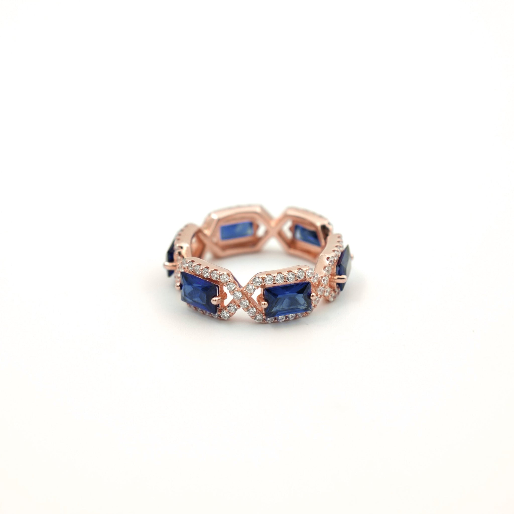 Rose Gold Plated Blue Stone Eternity Ring | Elegant Cocktail Style for Women