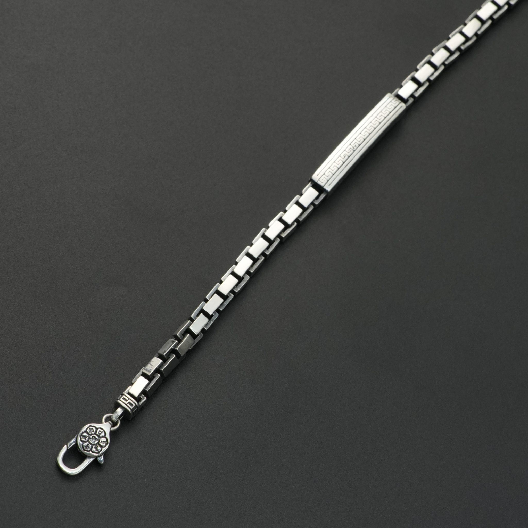 Greek Pattern Link Bracelet – 925 Sterling Silver