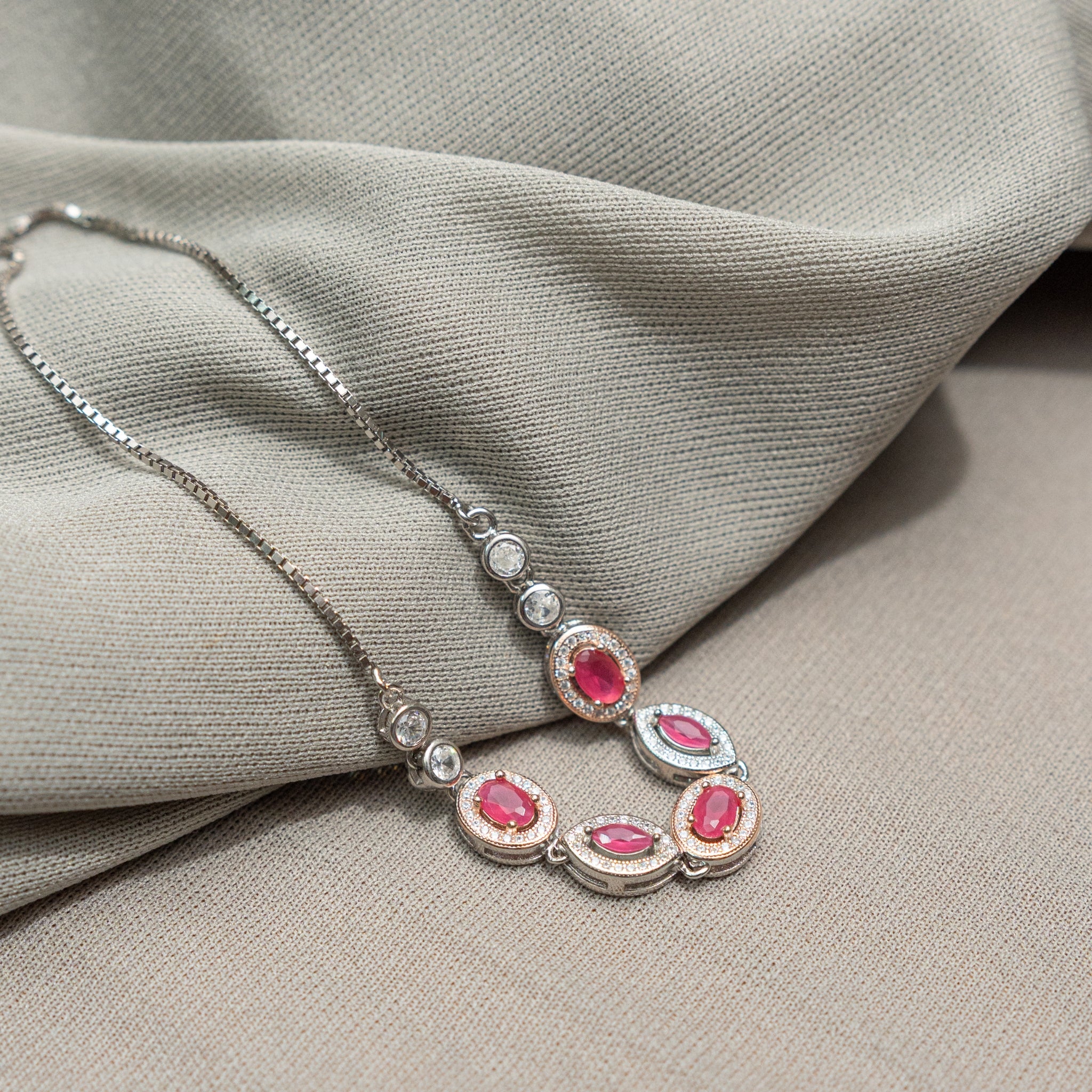 Ruby Glow Adjustable Bracelet – Oval & Navette Edition
