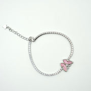925 Silver Pink Enamel Butterfly CZ Bracelet