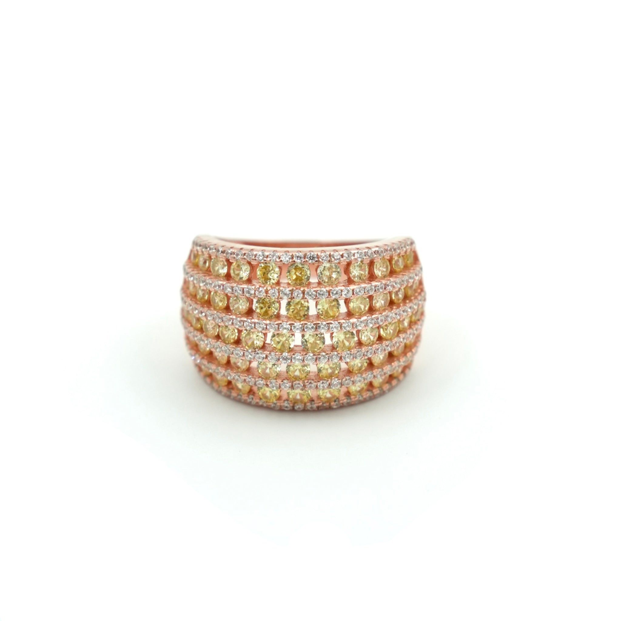 Bold Yellow CZ Cocktail Ring – 925 Silver Rose Gold Finish